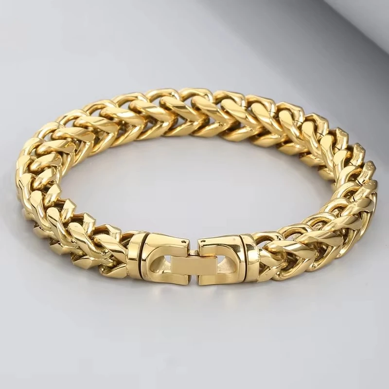 8/10mm Width Stainless Steel Keel Bracelet Plated Gold Keel Chain Bracelet Fashion Jewelry For Men Wedding Birthday Party Gift