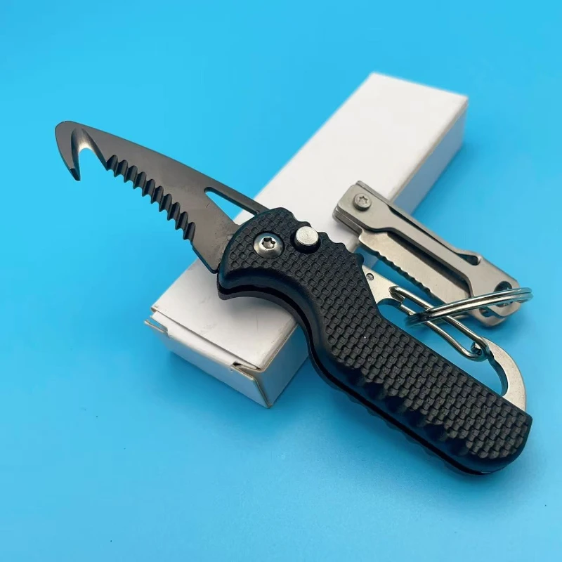 1Pcs Mini Folding Saw & Stainless Steel Knife Keychain, Outdoor Emergency Cutter for Seatbelt, Camping Cutting Tool