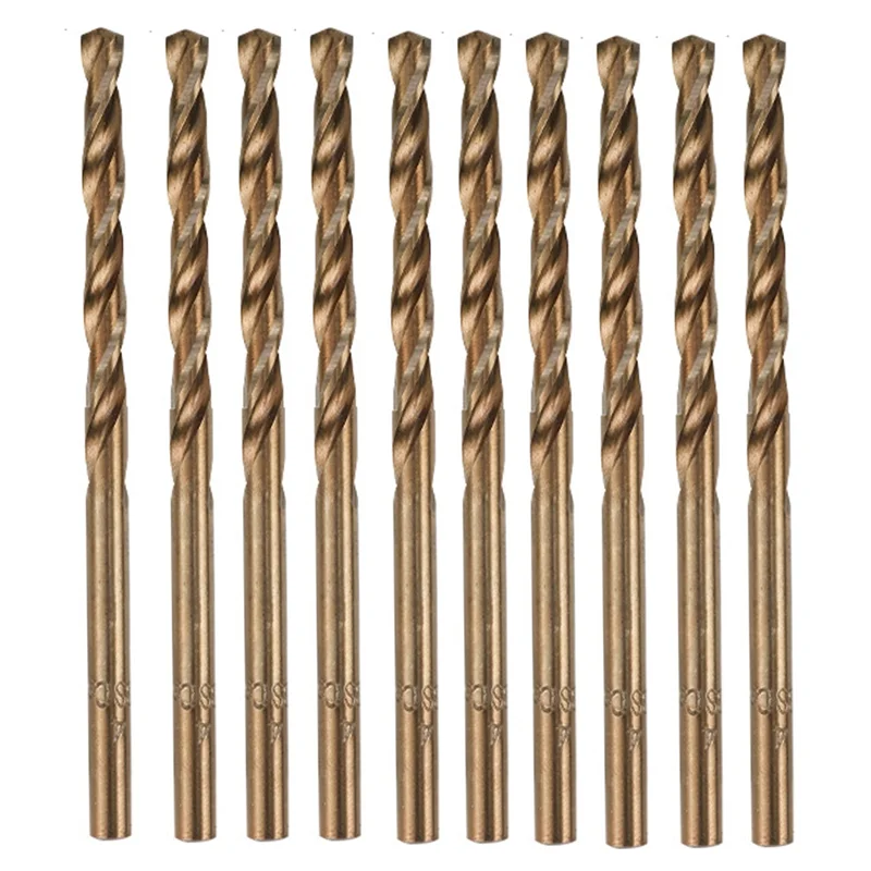 AB15-10PCS Set di punte elicoidali M35 4.0Mm Punta da trapano per fori HSS a 3 bordi per la perforazione di metalli in legno di acciaio inossidabile