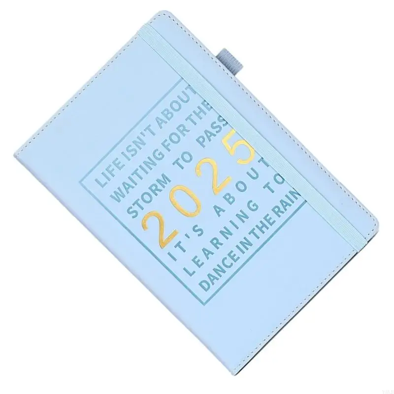 Y5LB 2025 Leather Weekly Monthly Planner Journal Notebook with Elastic Band, Pen Holder, Timetable for Office Staff Planning
