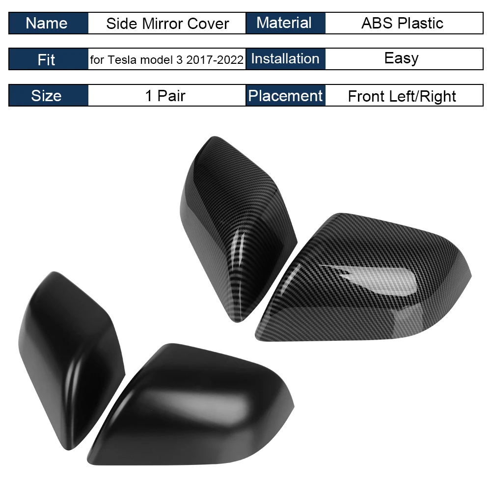 

for Tesla Model 3 2017-2022 Side Mirror Covers ABS Replacement Carbon Fiber 2Pcs Rearview Mirror Cover Cap Car Accessorie