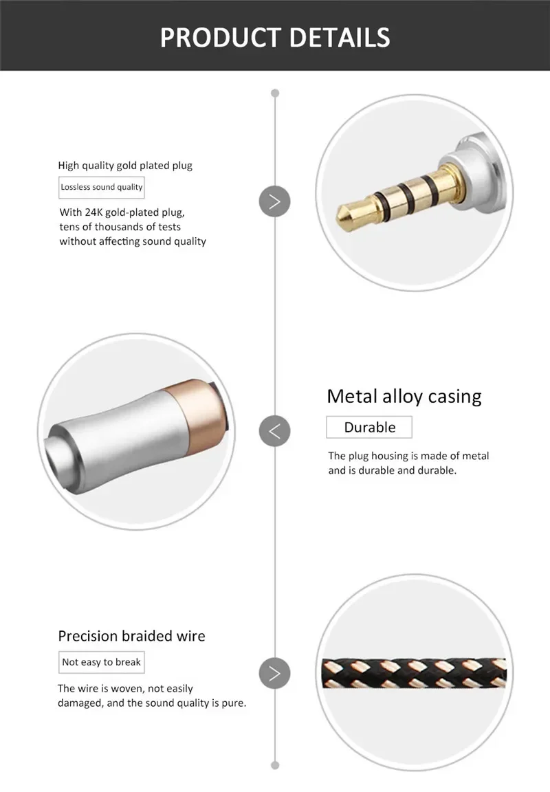 Câble Audio Jack 3 5 de 1.5m, Fil de Haut-Parleur Mâle à 4 Pôles, Tressé, pour Samsung, Téléphone de Sauna, Xiaomi, Voiture, HiFi, Électronique Grand Consommation, 3.5mm