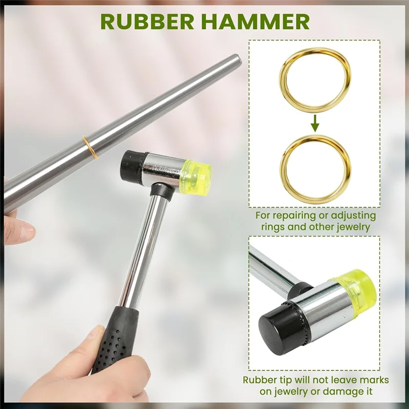 أداة قياس مغزل بحجم الحلقة CYL مع 27 قطعة من نماذج الدائرة وعصا قياس الأصابع ومطرقة المجوهرات المطاطية #2