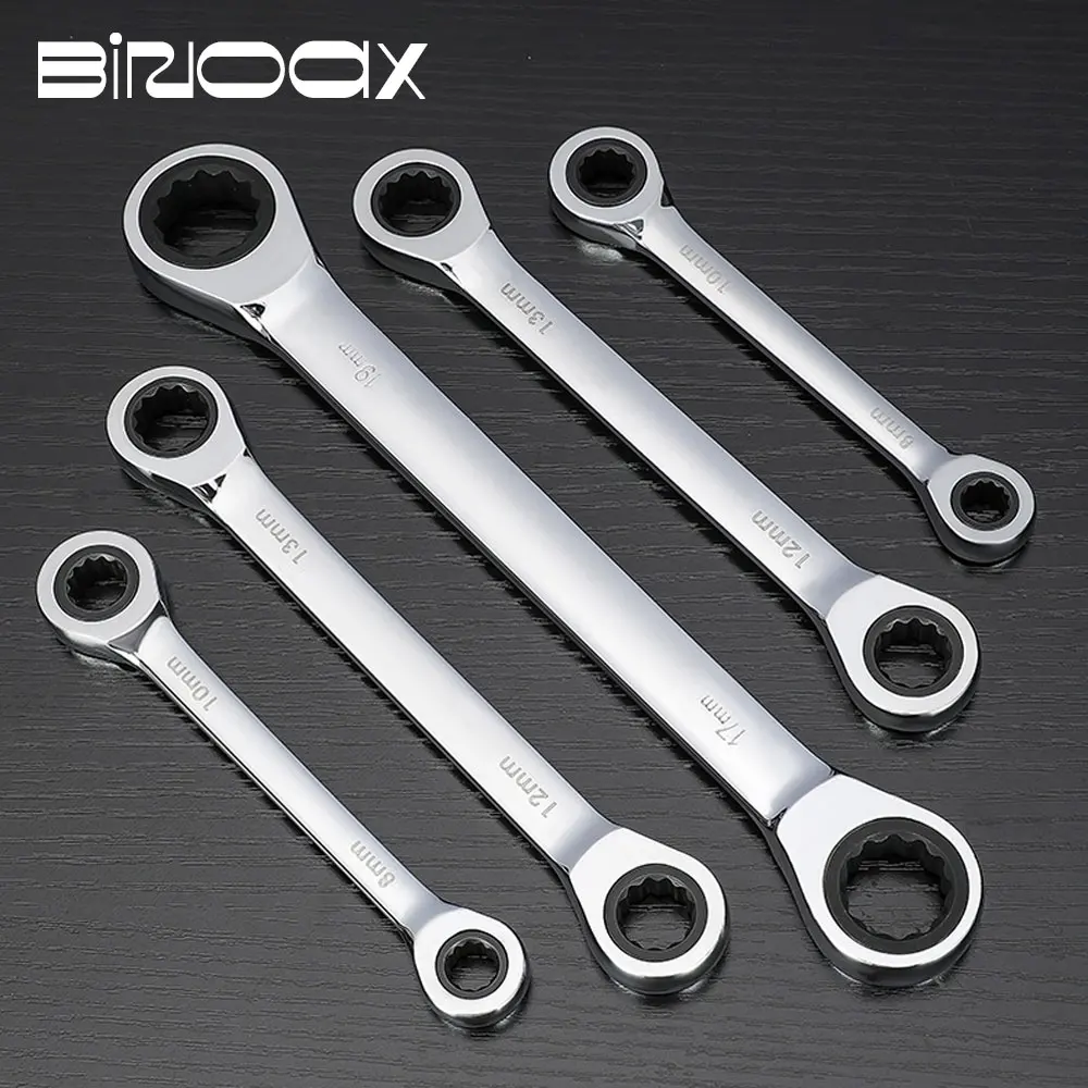 Binoax Double Head Ratchet Wrench Reversible Ratchet Spanner Set Auto Repair Tools 72-Tooth Fixe Head 8-19mm