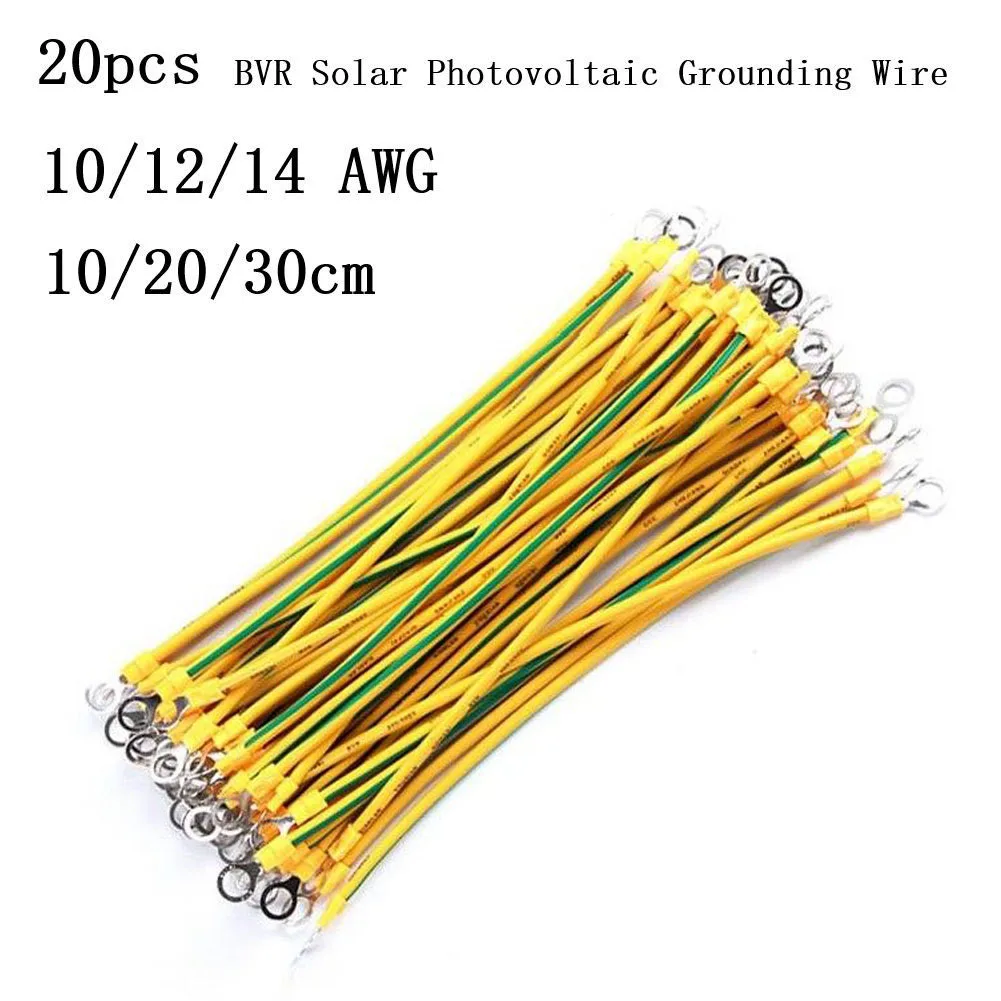 20 Pieces BVR Solar PV Ground Wire with Terminals 10AWG 12AWG 14AWG Copper Cable for Electrical Grounding in Solar Installations