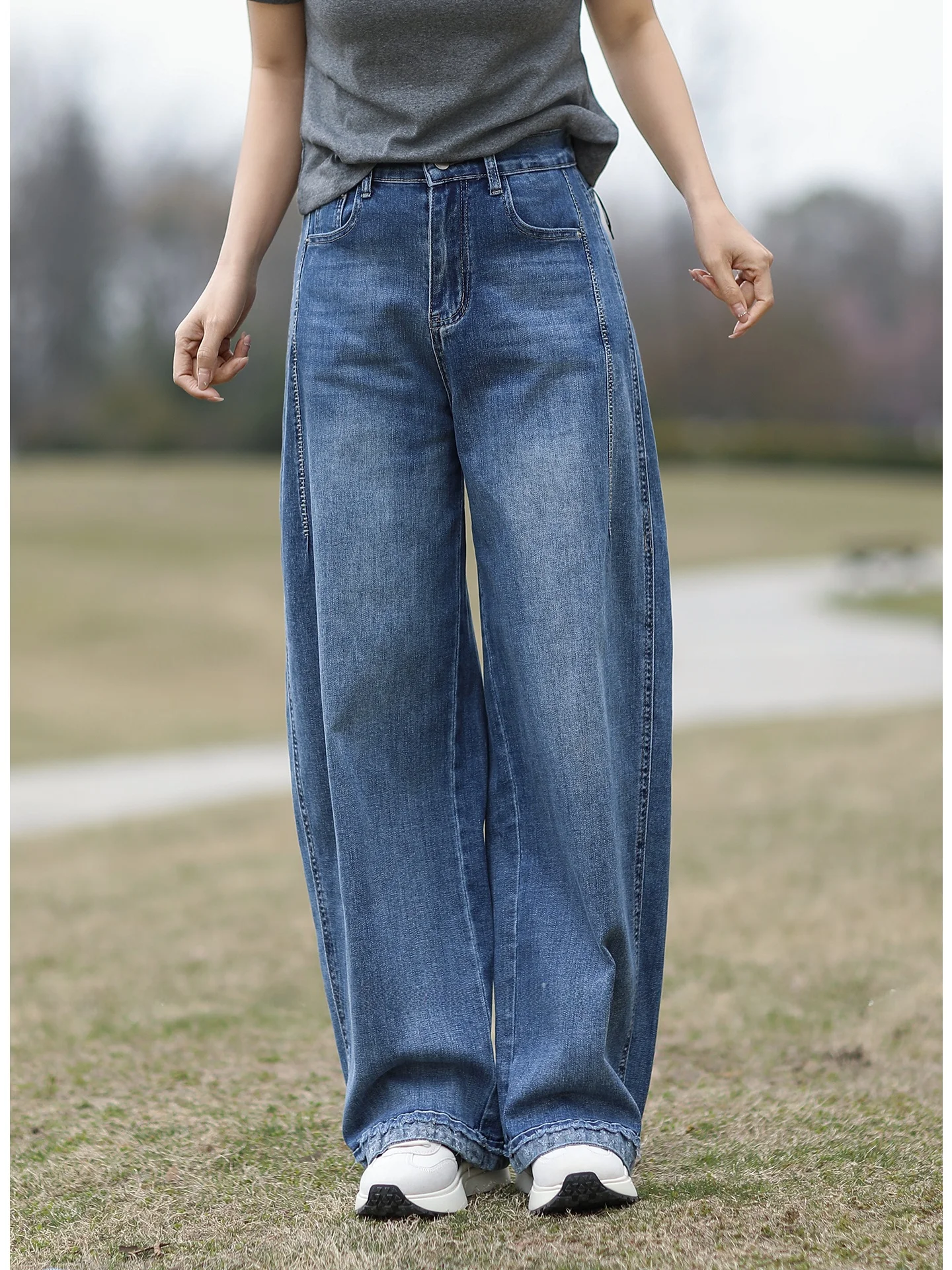 

Tree Also High Quali Commuter Slimming Wide Leg Jeans Women's Spring 2026 Versatile Knife Denim Pants l Waist