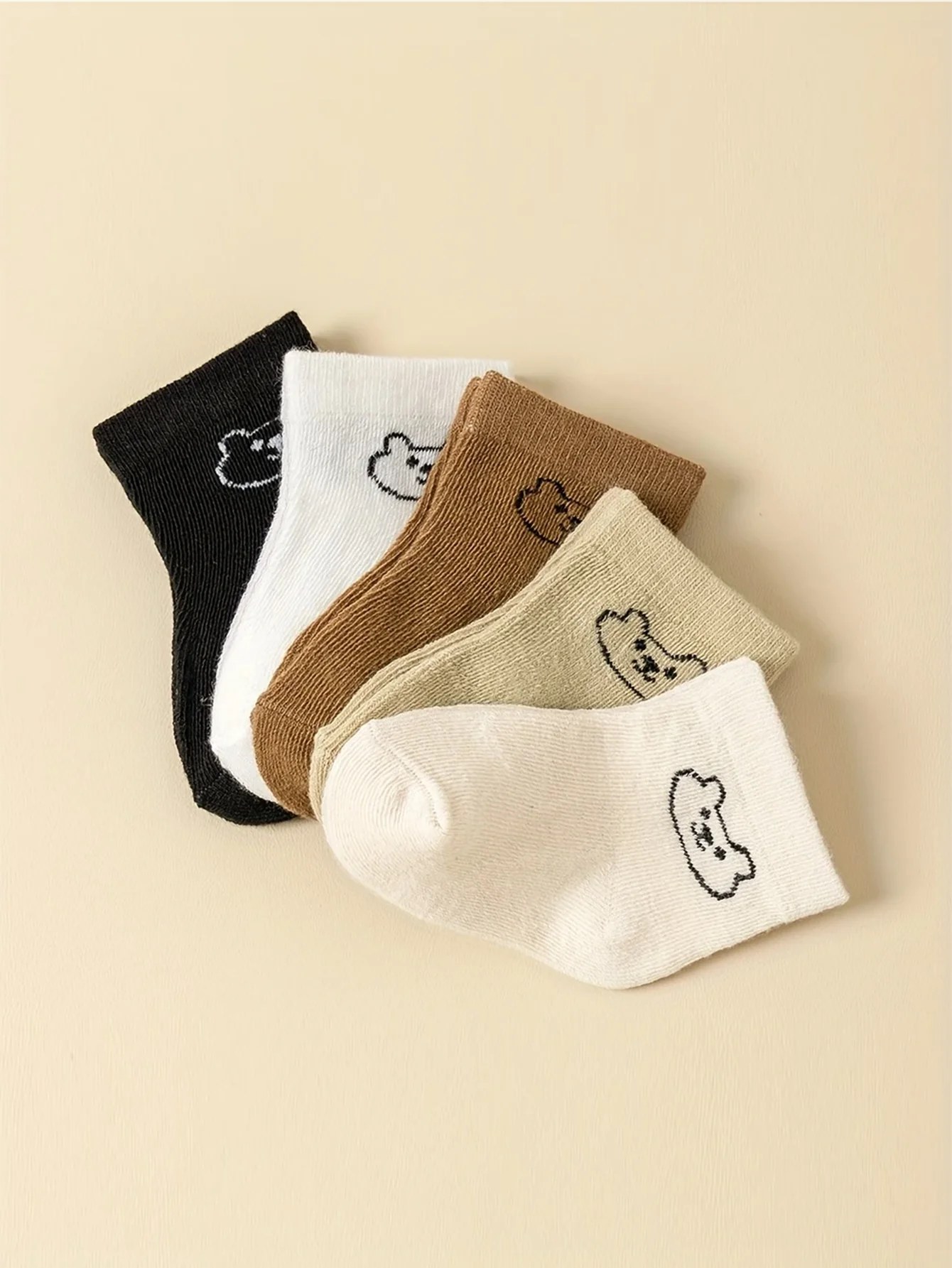 5 pairs of spring and summer thin mesh short socks for boys and girls, simple cartoon teddy bear children's mid tube socks