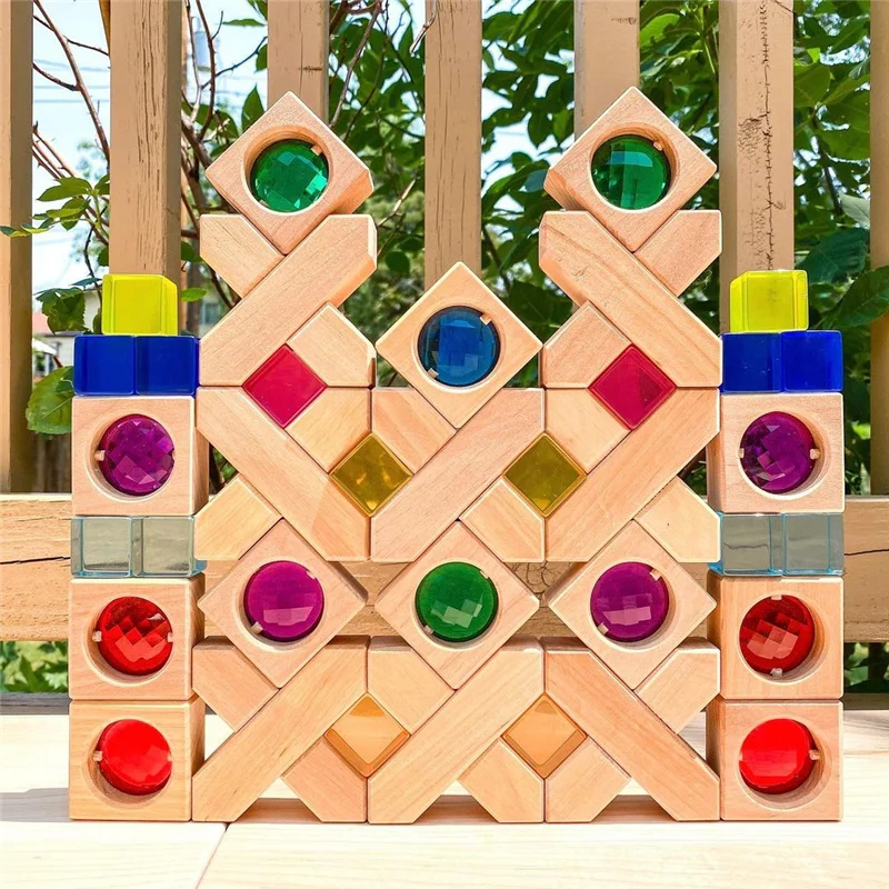 Kids Montessori Educational Toys Acrylic Cubes Blocks Gem Blocks Kids Learning Color Light & Shadow Transmission Stacking Toys