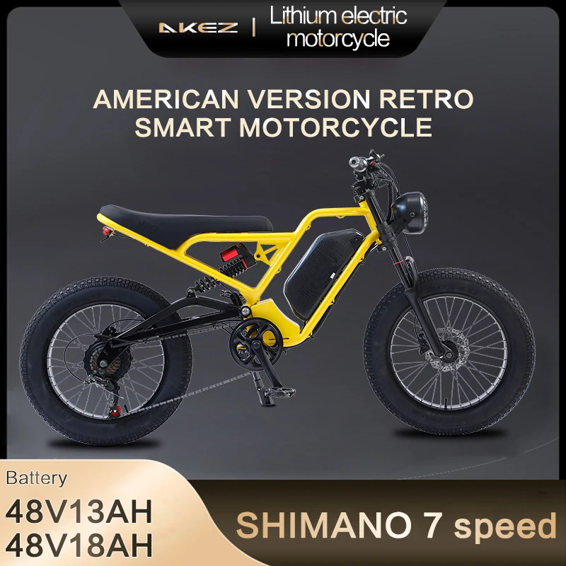 AKEZ-Electric Bike with Hydraulic Brake Ebike 20*4.0 Off-Road Fat Tire 45km h 7 Speed 1500W 48V 18Ah Removable Lithium battery