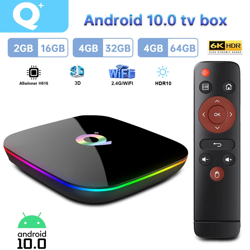 Q Plus Smart TV Box 2.4G WiFi 6K Display Android 10 3D Support Streaming Media Player Set Top Box