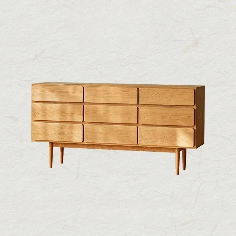 TTRetro Cherrywood Nine-Drawer Cabinet Solid Wood Bedroom Storage Bed Tail Jewelry Sideboard Cabinet