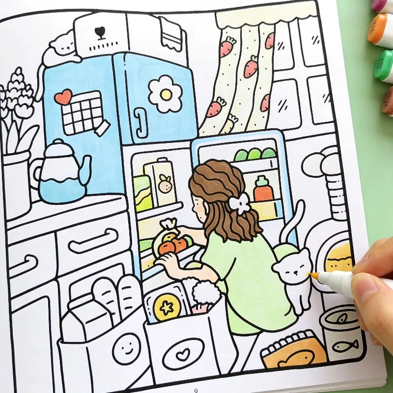A 24 Page Fun Coloring Book Warm Moment for Girls A Choice for DIY Family Fun for Students Hand Drawn Art Drawing Book