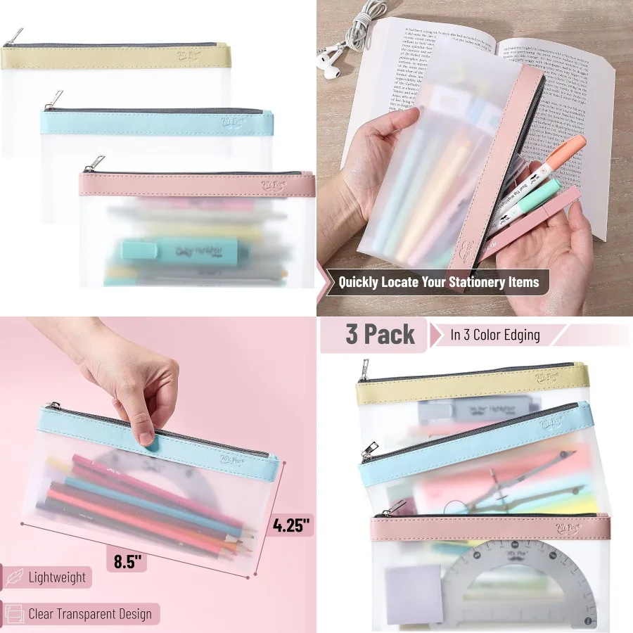 Clear Pencil Pouch 3 Pack for School and Office Use Transparent Pencil Case with Durable Zipper Ideal for Storing Pens Pencils