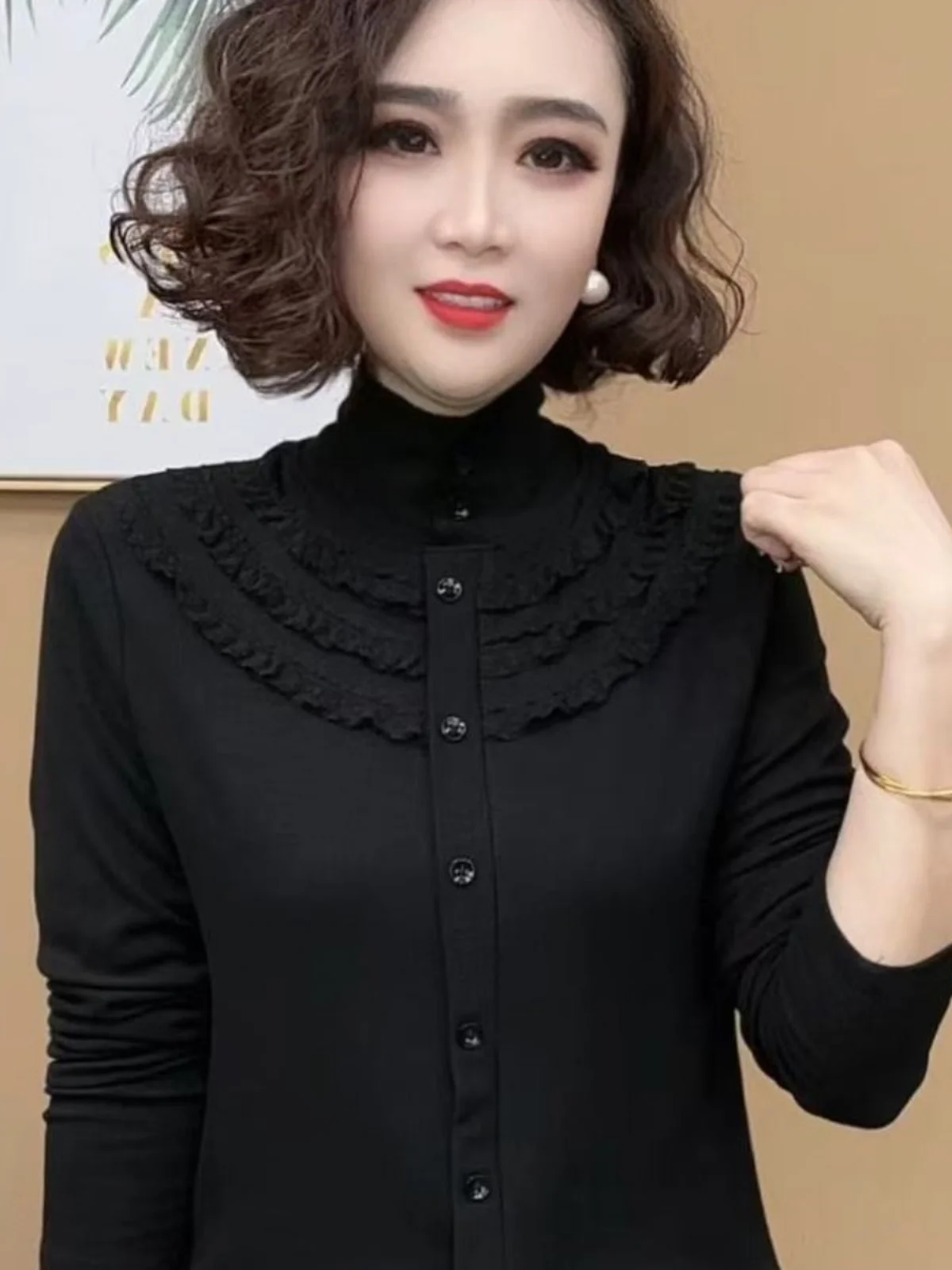 가을 겨울 신상 여성 패셔너블 롱 슬리브 베이스 셔츠 슬림핏 단색 한국 스타일 탑 트렌디 출퇴근룩