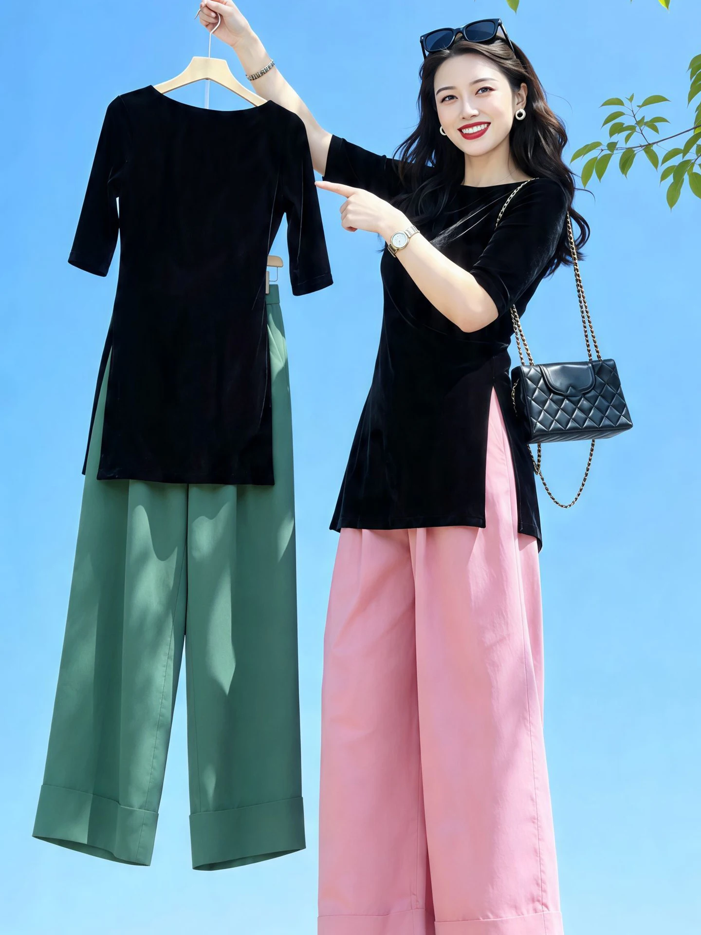 

Unique High-End Summer Casual Loose Wide Leg Pants T-Shirt Set Women's Mid-Sleeve Comfortable Two-Piece Fashion Ensemble
