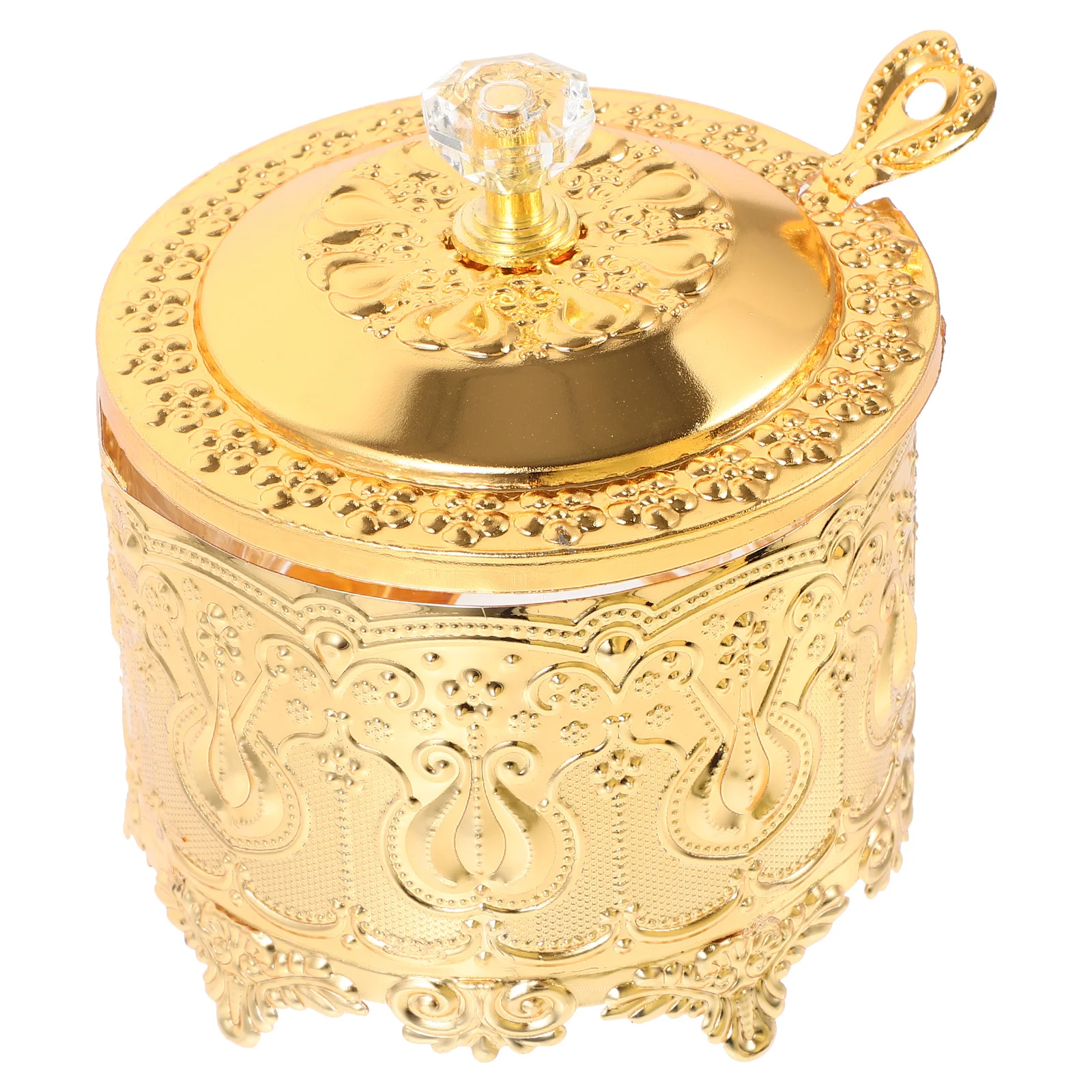 

Embossed European Style Candy Jar with Lid Small Glass Storage Jar Decorative Candy Dish for Kitchen and Home Use