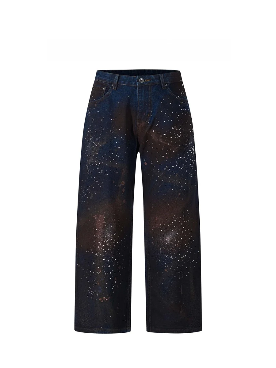 Calças Jeans Masculinas de Design Retro Americano com Corte Largura Solta e Perna Reta, Moda Casual para Homens e Mulheres