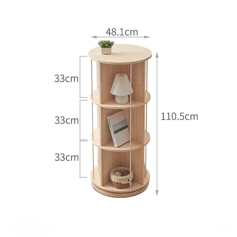 Solid Wooden Rotating Round 3 Tiers Bookshelves Floor Standing Assembled Kids Household Book Rack