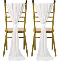 2Pcs Chiffon Chair Sashes Bow Tie Ribbon Knot Cover Seat Back Belt Table Runner Hotel Banquet Country Wedding Party Event Decor