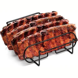 Non Stick Rib Rack Porcelain Coated Steel Roasting Stand Holds 4 Rib Racks for Grilling & Barbecuing