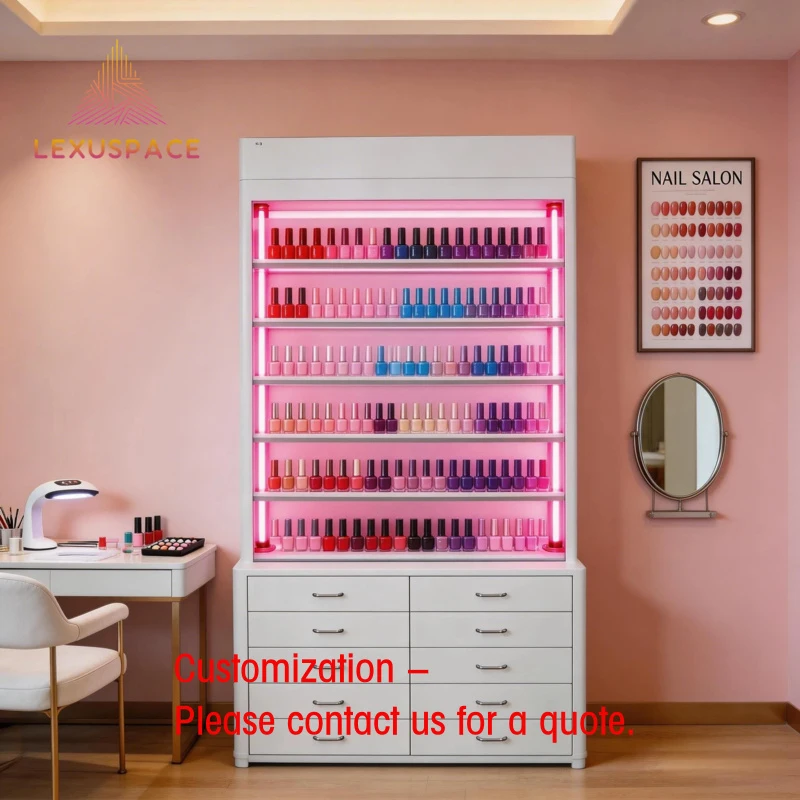 

custom.LED Lighted Multi-Layer Nail Gel Polish Display Cabinet Commercial Acrylic Display Rack Nail Beauty Salon