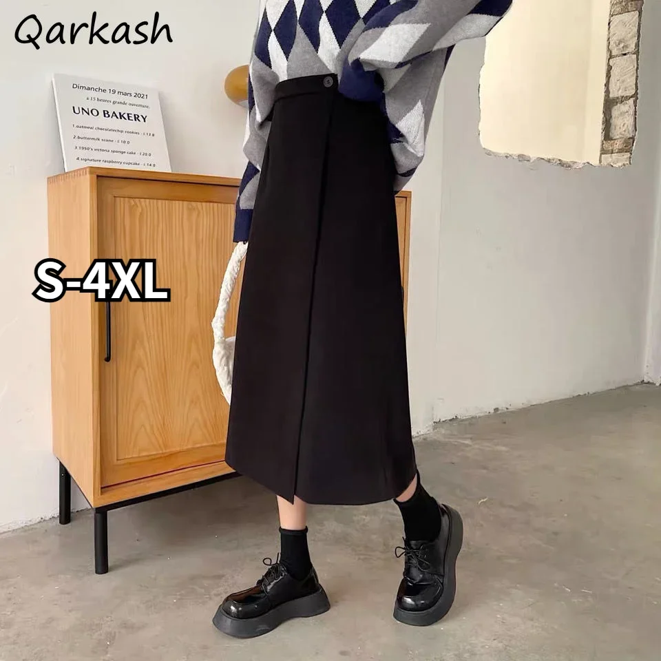 

Skirts Women Black Korean Style Elegant Office-look Casual Empire Stylish Female Solid Spring A-line Mujer S-4XL Chic High Waist