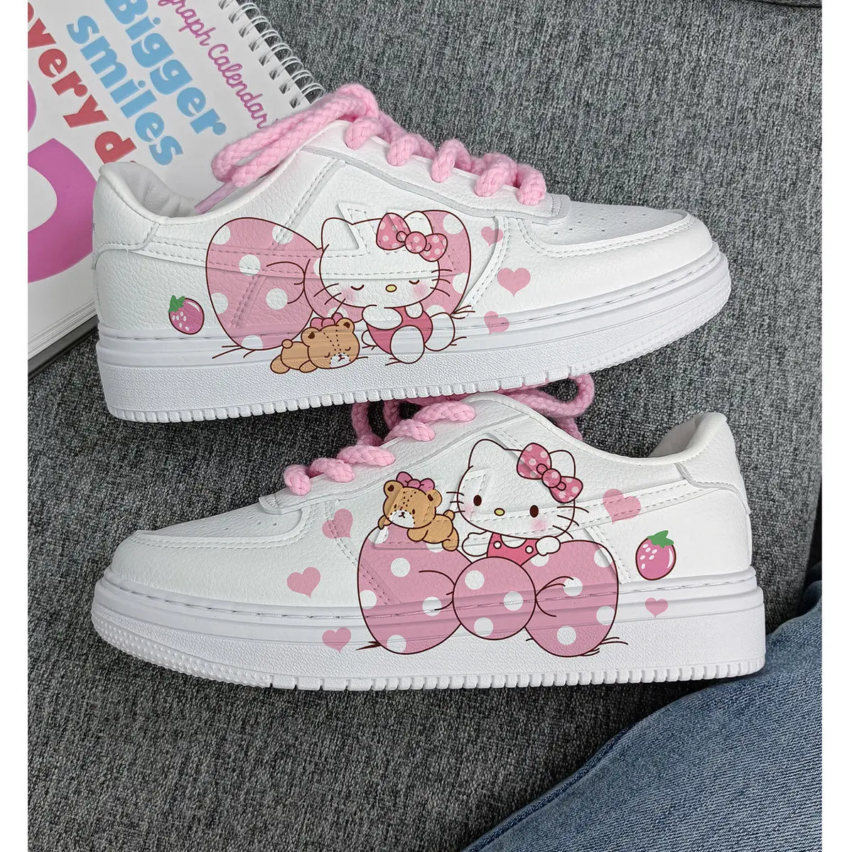 Sanrio Hello Kitty кроссовки с героями мультфильмов, повседневные розовые кроссовки с вишневым цветом, дышащая универсальная модная обувь для пар