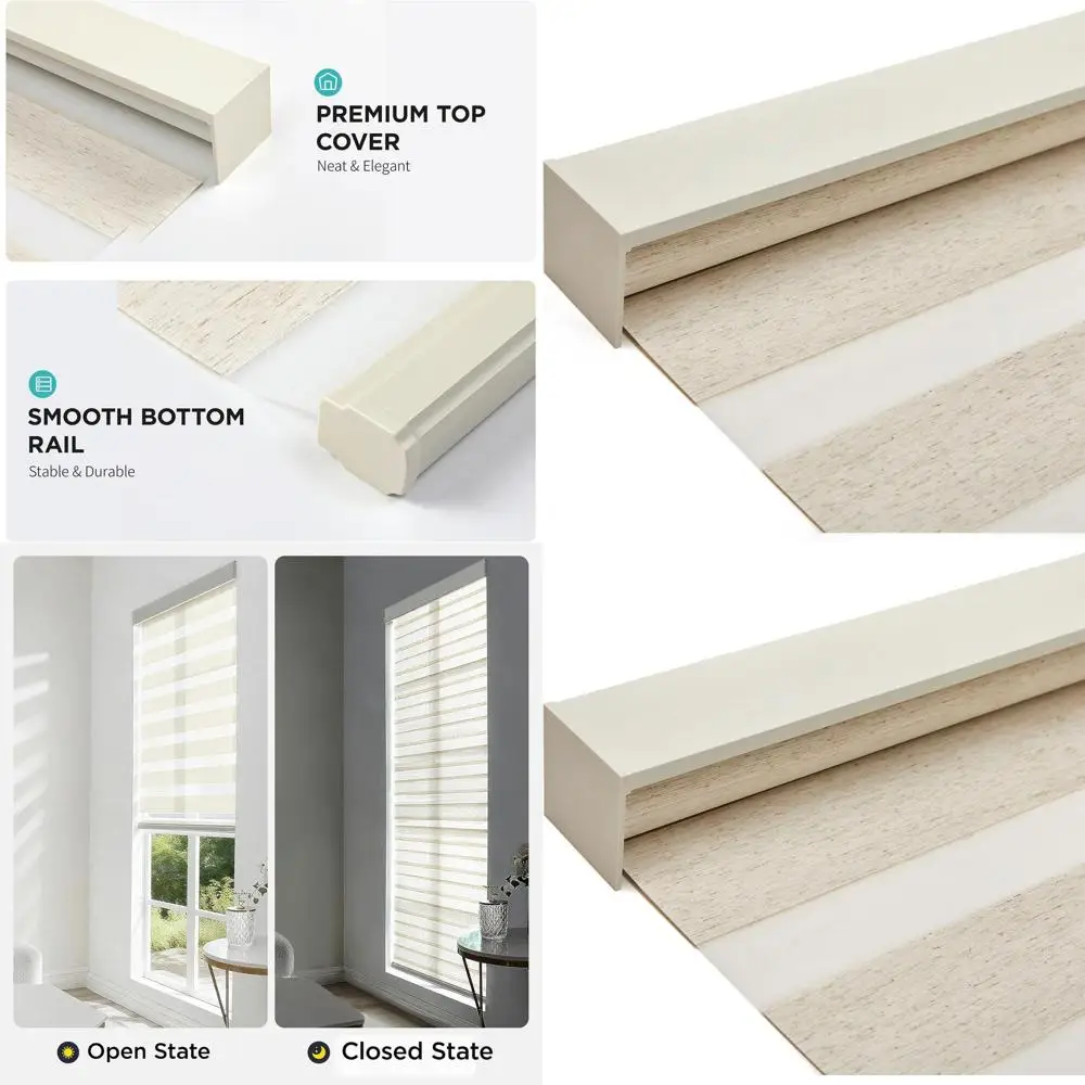 

Cordless Zebra Linen Privacy Light Filtering Dual Layer Window Shades, 32 x 72 for Home