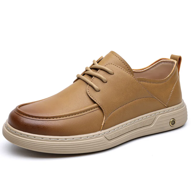 

New Designer Cow Leather Shoes for Men Solid Color Fashion Lace Business Casual Shoes Male Soft Sole Retro Loafers Man
