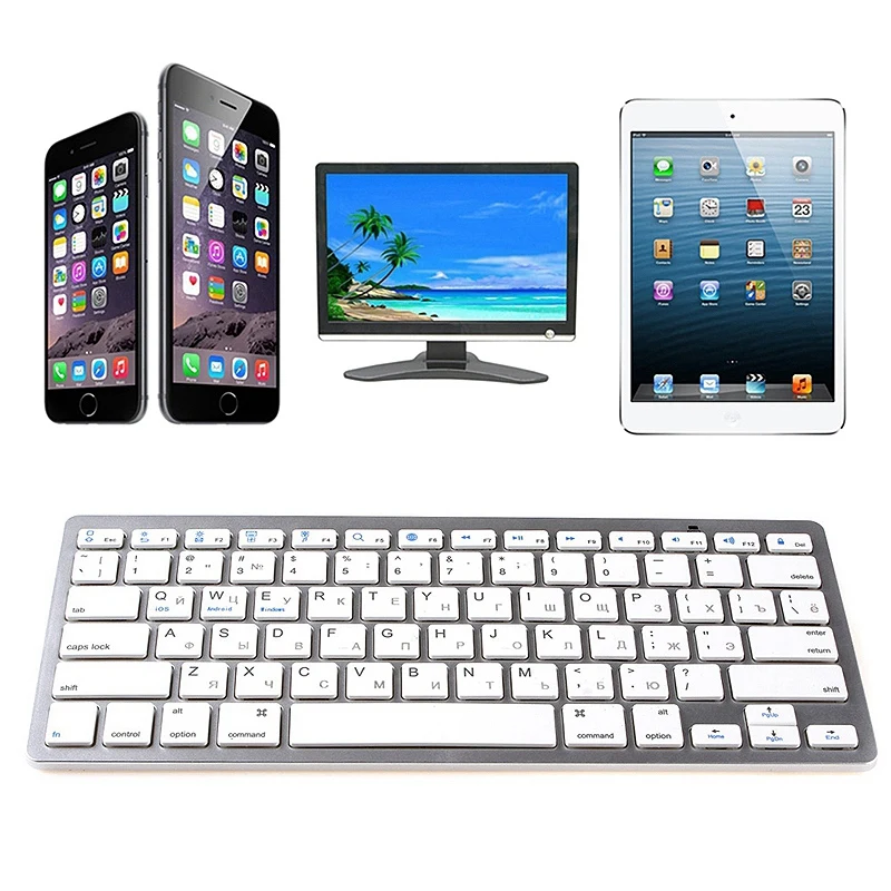 

AB01 Russian Keyboard Ultra-Thin Wireless Bluetooth Keyboard, for IOS Android Tablet / Laptop -White