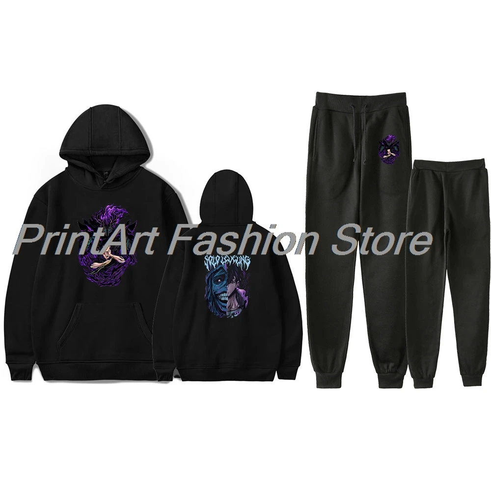 

Solo Leveling Винтаж 90-х годов PULLOVER Модный комплект толстовок с капюшоном для мужчин и женщин Брюки из двух предметов Спортивные