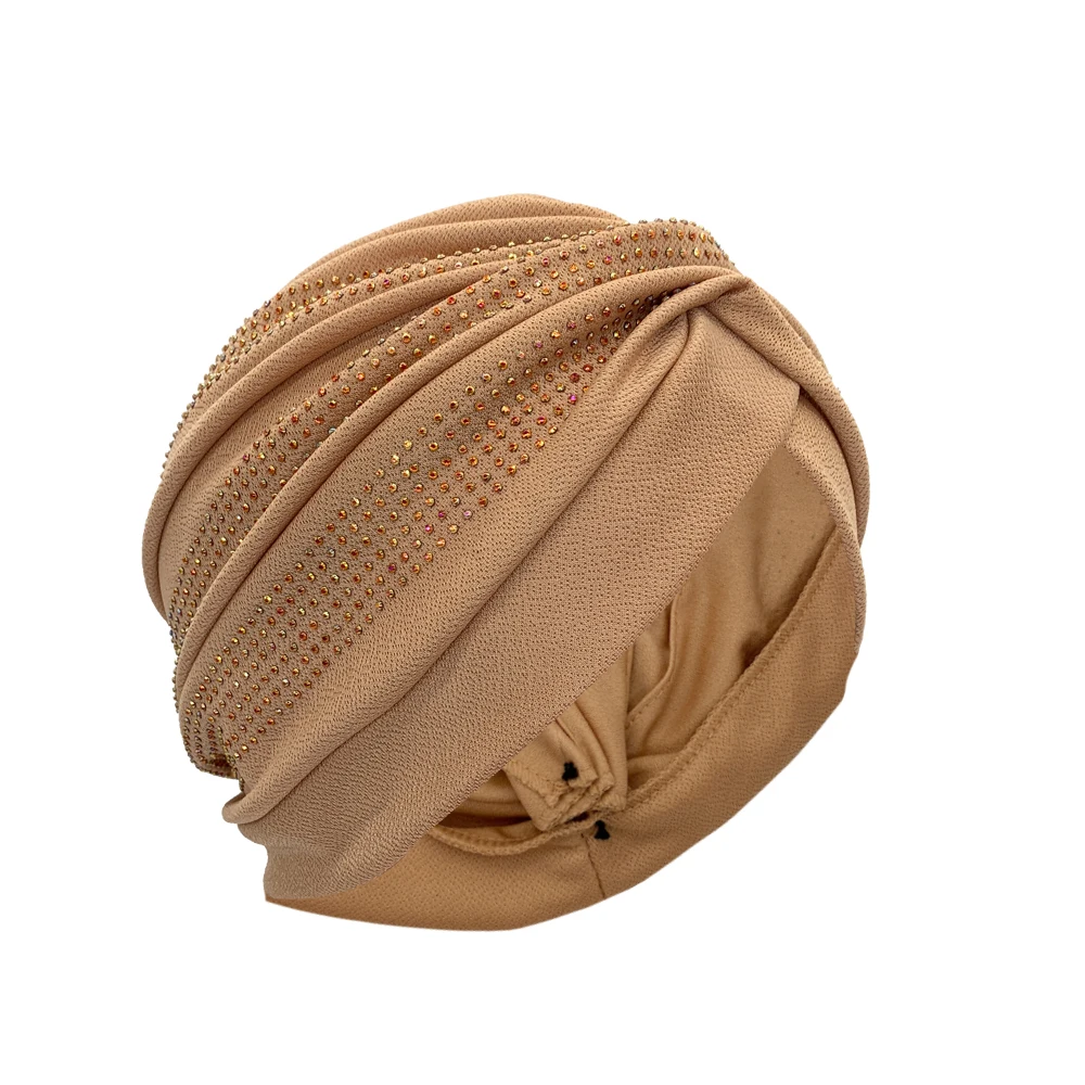 Shinny Diamonds Turban Cap for Women Female Wrap Head Bonnet Muslim Headscarf Hat Turbante Mujer