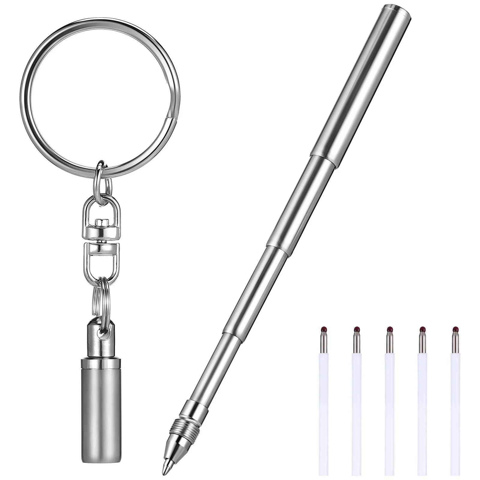 Stainless Steel Retractable Pen Ballpoint Pens Keychain Mini Backpack Tool Telescoping