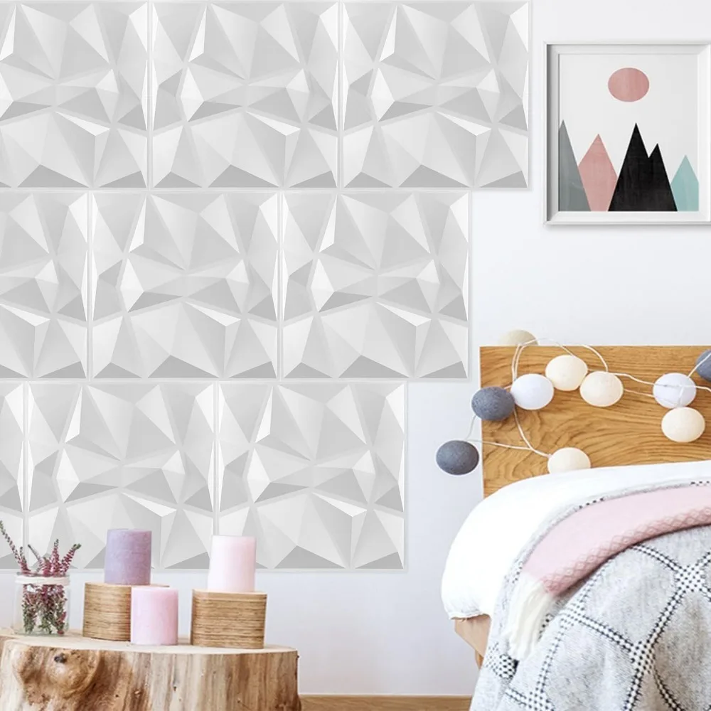 12 pannelli murali in PVC con motivo a rombi 3D, dimensioni 30x30 cm, impermeabili, con texture a rombi, non autoadesivi – ideali per decorare le pareti di una sala giochi, del soggiorno o della