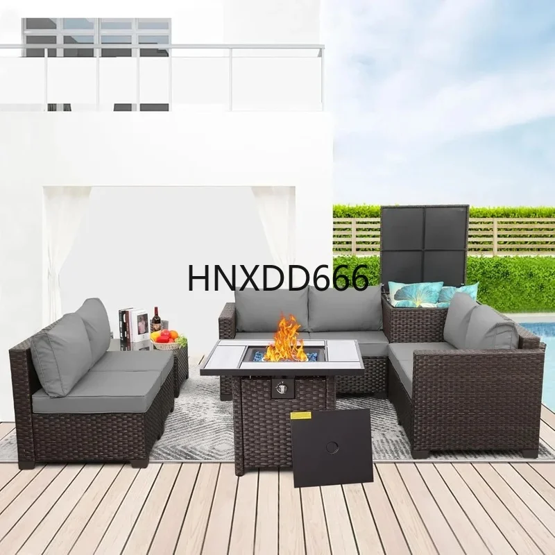 7-Piece Outdoor Patio Furniture Set - Brown Rattan Sectional Sofa Loveseat Conversation Set with Storage Bin