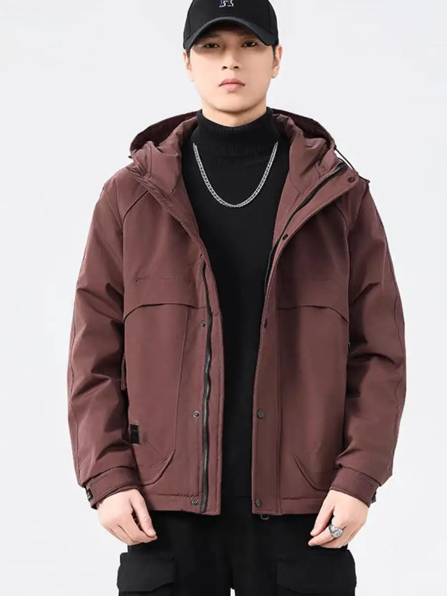 

Men's Thiened Cotton Jaet Hooded Winter Warm Casual Loose Workwear Faion Urban Sle Long Sve Double Breasted Coat