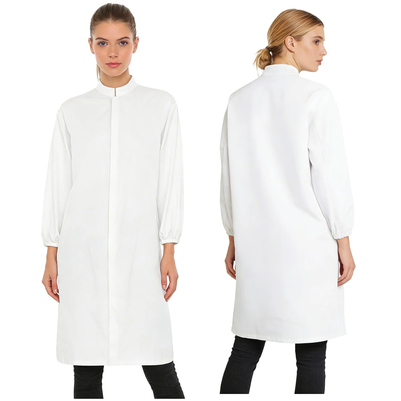 

Unisex Anti-dust Lab Work Coats Long Sleeve Front Hook-loop Fastener Protective Outerwear for Workshop Clean Room Laboratory