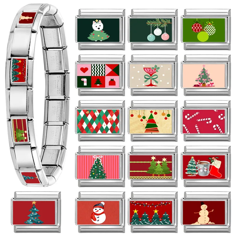 سلسلة عيد الميلاد سانتا كلوز شجرة ثلج وصلات سحرية إيطالية تناسب 9 مللي متر سوار من الفولاذ المقاوم للصدأ للنساء يمكنك صنعها بنفسك هدايا #3