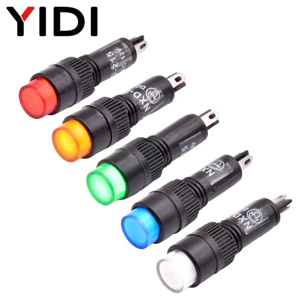 Picture 3: 10pcs 8mm Plastic LED Indicator Light NXD-215 12V 24V 110V 220V AC DC LED Red Green Blue Amber White Pilot Lamp Signal Lights
