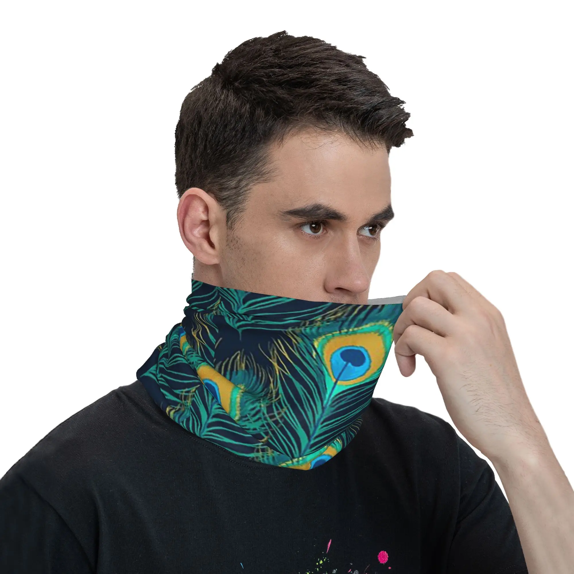 Peacock Eye Feathers Art Board Bandana Neck Gaiter Printed Mask Scarf Multi-use Face Mask Outdoor Sports For Men Women Adult - view 5