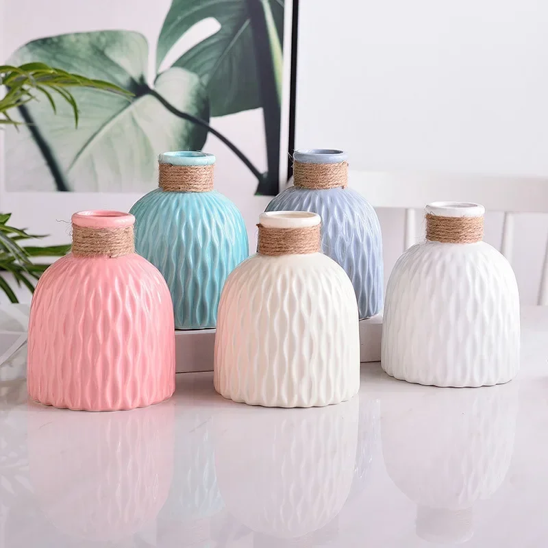 

Modern Flower Vase White Pink Blue Plastic Vase Flower Pot Basket Nordic Home Living Room Decoration Ornament Flower Arrangement