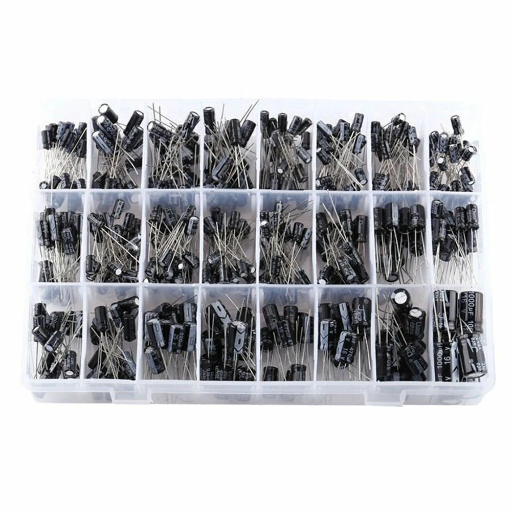 Complete 500pc Electrolytic Capacitor Kit 24 Value Assortment 0 1uF 1000uF 10V 50V Convenient Plastic Box Storage