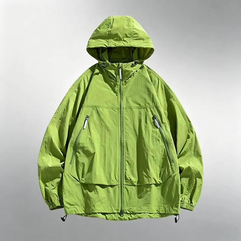 UPF100+ Men's Hooded Windbreaker Sunscreen Jacket Ultra Light Summer Zipper Pocket Elastic Cuffs Suitable Outdoor Hiking Unisex