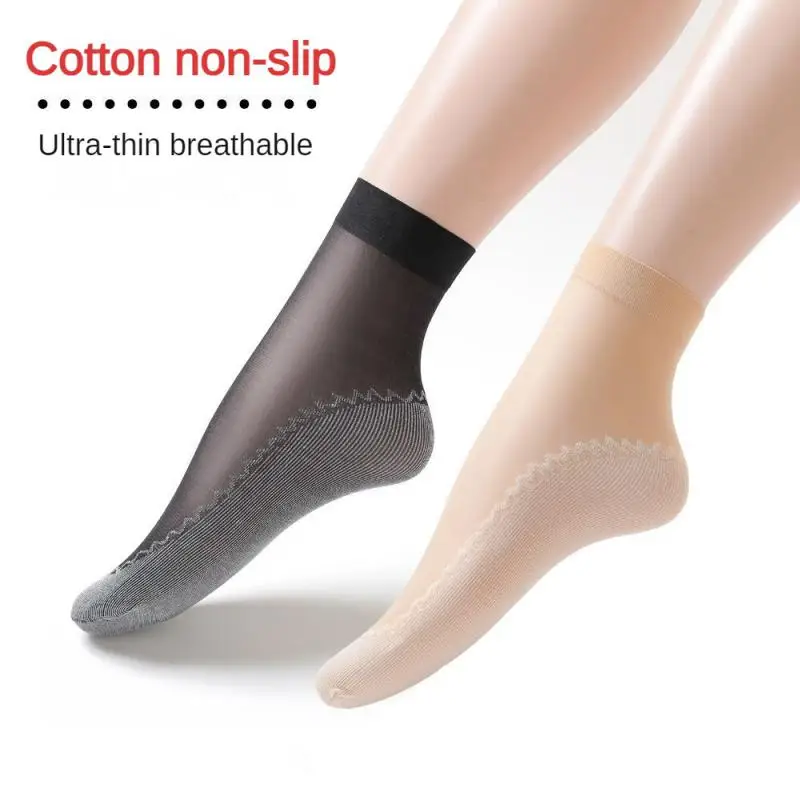 

Short Silk Stockings Women's Summer Crystal Thin Steel Stocking Cotton Bottom Stockings Fleshy Non-smelly Foot Socks Short Socks