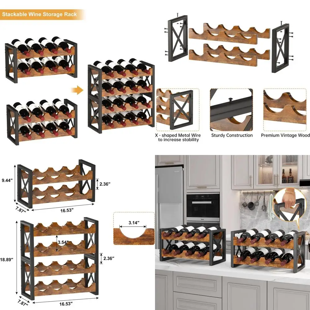 

Компактная штабелируемая деревянная винная полка для кухни и домашнего бара, небольшой органайзер на столешнице со вставками для шкафа