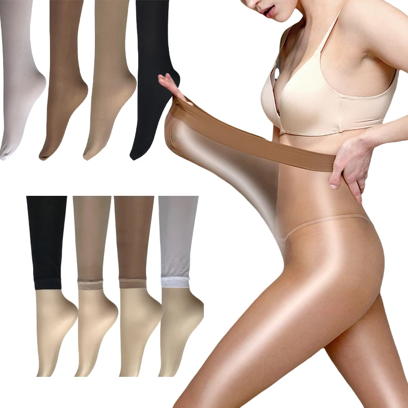 60D Women's Thin Oily Footed/Footless Tights Metallic Shiny High Glossy Nightclub Catwalk Performance Dance Tights Plus Size