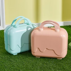 14Inch Portable Hand Suitcase Makeup Storage Bag Cute Cream Boarding Luggage Organizer Handbag Travel Cosmetic Box Festival Gift