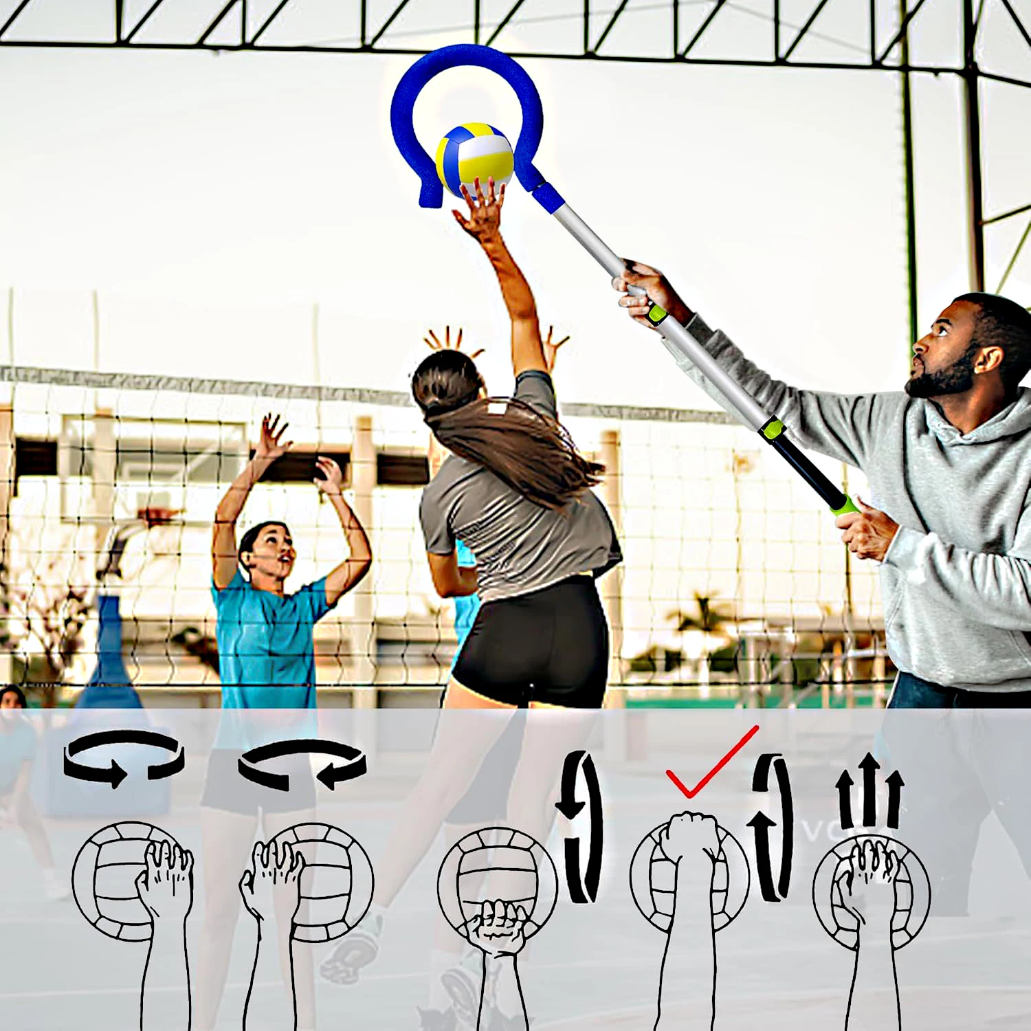 Peralatan Setter Bola Voli Kait Tanda Tanya Besar untuk Pelatihan Melayani Latihan Memukul