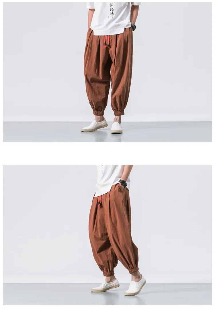 Herren Harems hose mit Bein Baumwolle Leinen hose Frühling Herbst Qualität Männer lässig baggy lose übergroße Hosen Streewear – Detail 7