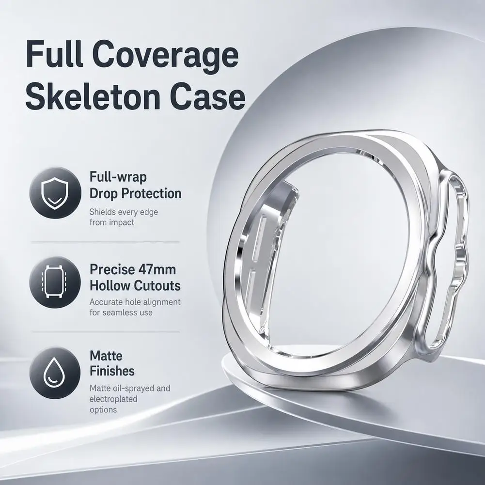PC Protective Case for Samsung Galaxy Watch Ultra 2 Case, 47mm Hollow Protective Bumper All-Around Shell for Galaxy Watch Ultra2